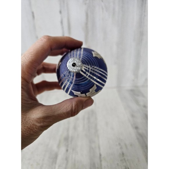 Radko shiny Brite leaf blue teardrop vintage ornament striped Xmas tree - Picture 9 of 9